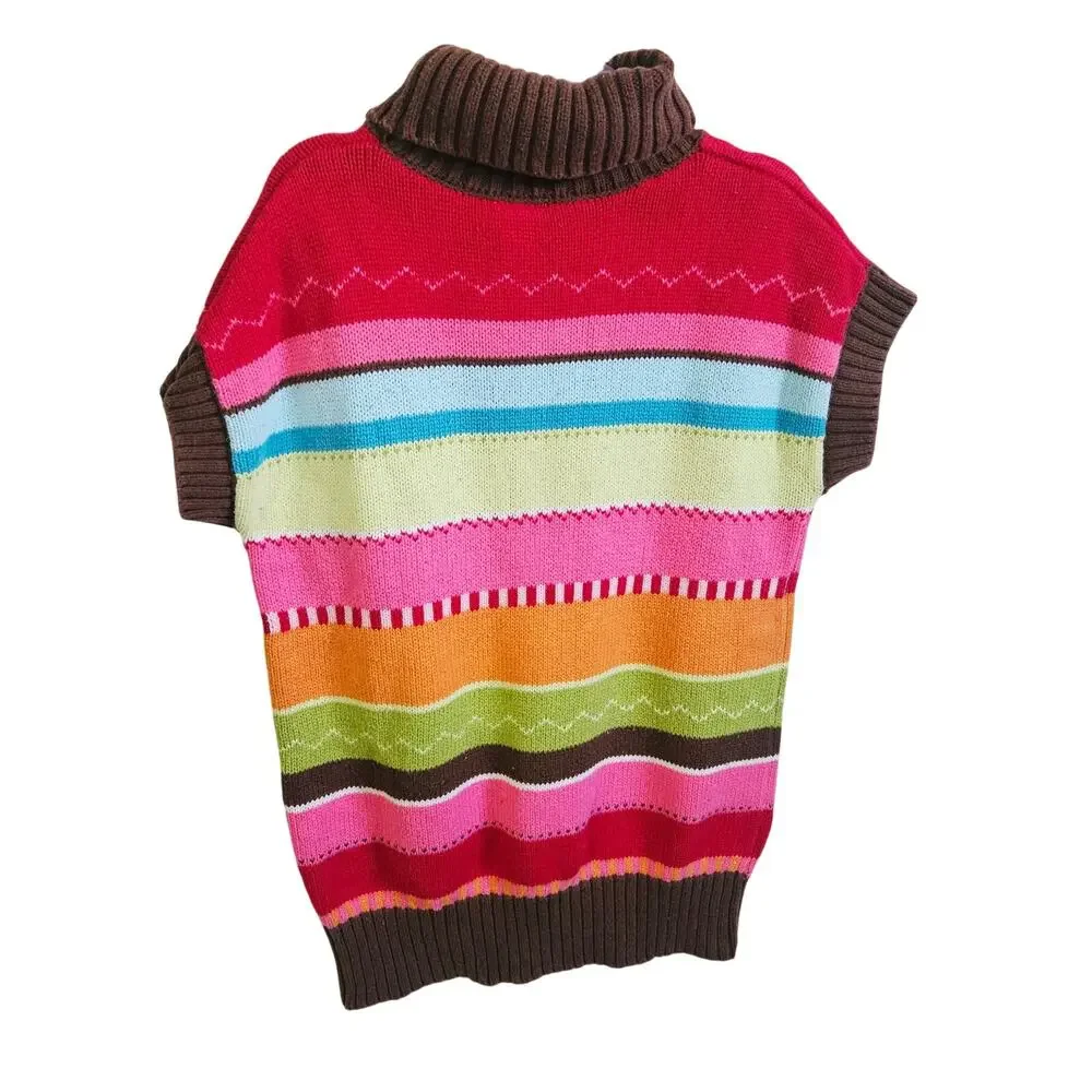 Gymboree Girls S Short Sleeve Pullover Tunic Sweater Colorful Stripe 100% Cotton
